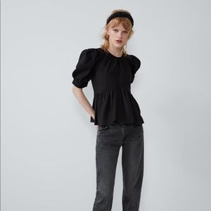 NWT Zara black voluminous poplin top - size S